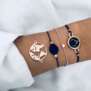 Elegant Black and Gold World Map Bracelet Set